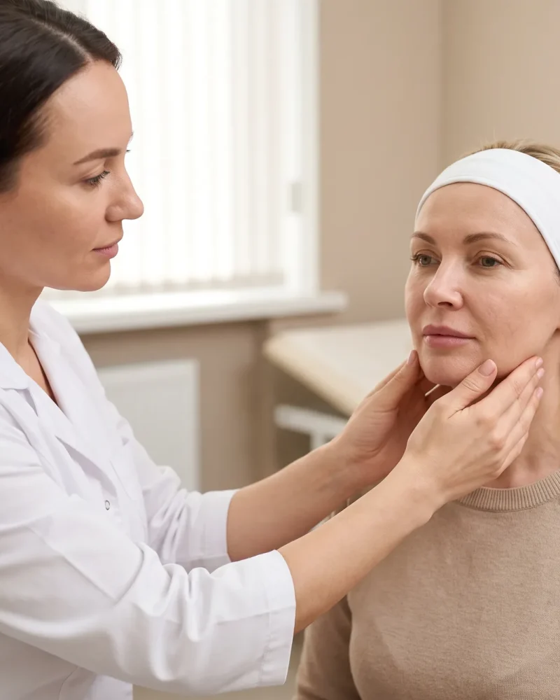 Avaliação do contorno facial antes de cirurgia.