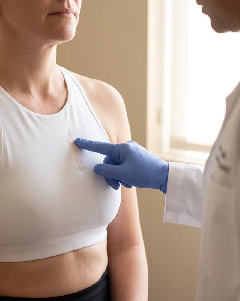 Cicatriz de cirurgia de mama em acompanhamento.