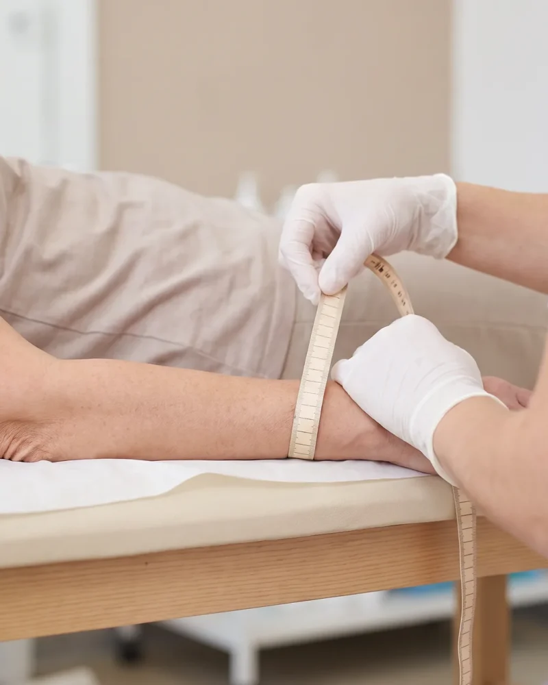 Medição do braço para acompanhamento de linfedema.