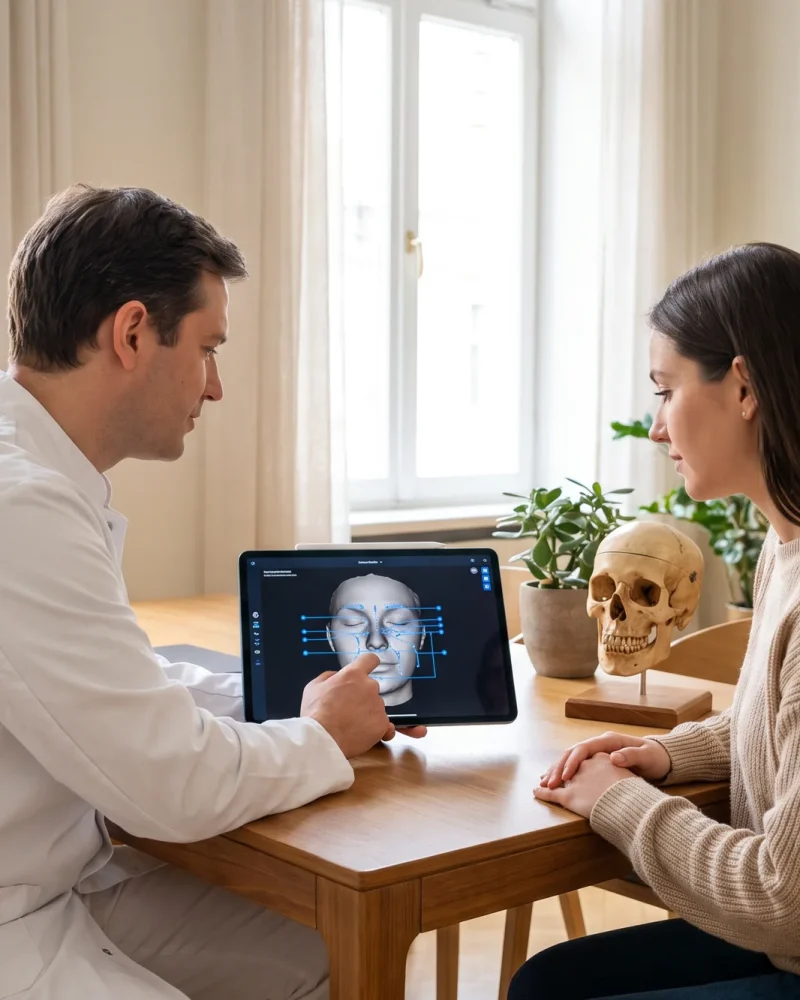 Planejamento de cirurgia facial em consultório.