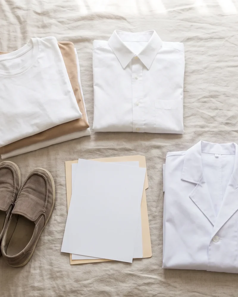 Roupas confortáveis separadas para o dia da cirurgia.