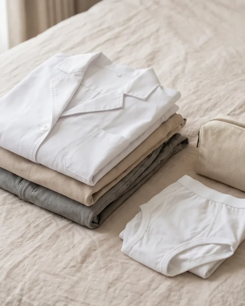 Roupa confortável separada para o pós-operatório.